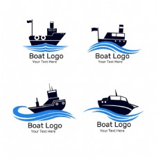 蓝色波浪轮船logo标志设计
