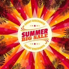 棕榈叶剪影边框彩色的夏天促销背景