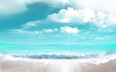 夏天阳光沙滩蓝色背景