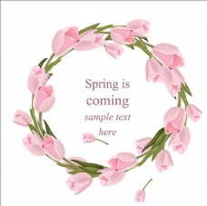 春天海报春季粉色花卉花环插图