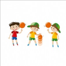 卡通儿童节玩篮球的孩子