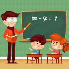 卡通学数学的孩子