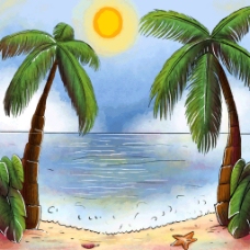 棕榈树海边太阳景色背景
