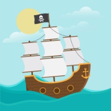 手绘海盗船背景平面设计素材