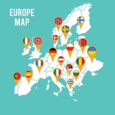 欧洲地图与国旗图标矢量素材
