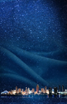 夜空夜间城市星空蓝色展架背景