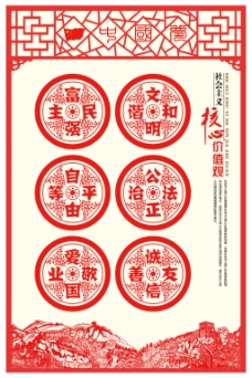 中国传统剪纸风格社会主义核心价值观展板
