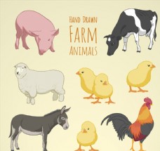 8款彩绘农场动物矢量素材