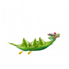 绿色叶子划龙舟的小粽子庆端午节元素