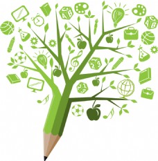 科技创意绿色科技知识创意铅笔树装饰图标元素
