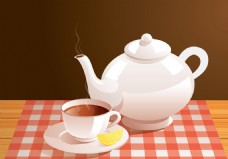 咖啡杯矢量茶壶下午茶插画