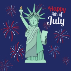 神像烟花和自由女神雕像美国独立日背景