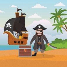 海盗和海盗船海滩背景