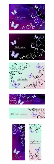紫色梦幻蝴蝶花纹背景矢量图