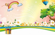 树木卡通插画花朵顺眼彩虹氢气球多元素素材