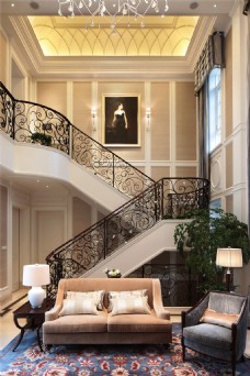 楼梯设计美式豪华客厅楼梯背景墙设计图