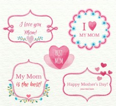 5款彩绘爱心母亲节标签矢量素材1