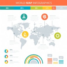 手绘世界地图信息图表矢量素材