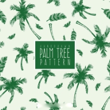 手绘绿色棕榈树图案矢量素材