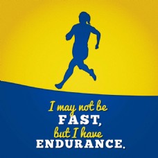 跑步者剪影蓝色黄色背景与励志短语