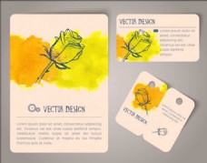 复古水彩花朵卡片与标签矢量素材