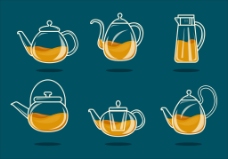 茶杯矢量手绘茶壶素材