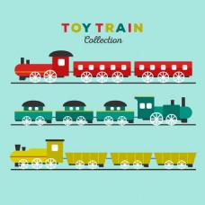 几种不同颜色设计的玩具火车矢量素材