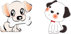 可爱狗狗可爱啃骨头小狗思考问题小狗卡通插画