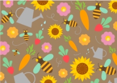 秋季手绘花卉蜜蜂背景
