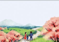 春节家庭出游手绘