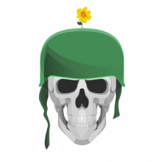 头骨与绿色头盔装饰花背景