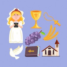 圣教女孩与宗教圣餐元素插图