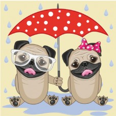 可爱狗狗雨伞下可爱卡通动物沙皮狗矢量图素材