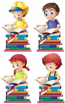 男孩女孩阅读书籍插图