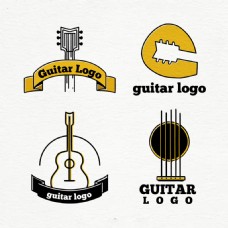 四个黄色细节吉他标志图标