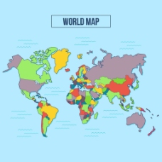 蓝色背景的多色世界地图
