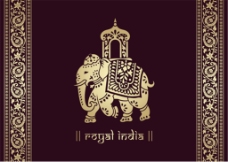 印度图案大象与印度花纹图案矢量素材下载