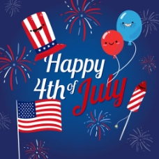 漂亮的气球烟花美国独立日背景