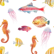 海洋动物水彩画图片