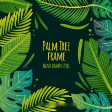 绿色叶子手绘绿色棕榈树叶子边框广告背景素材