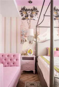 美式粉色卧室背景墙设计图