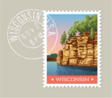 威斯康星州邮资邮票模板矢量素材下载