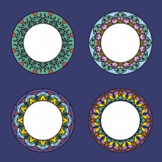 圆形形图案曼陀罗装饰图案圆形花边集合