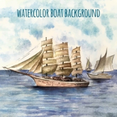 水彩风格背景与旧式帆船设计素材