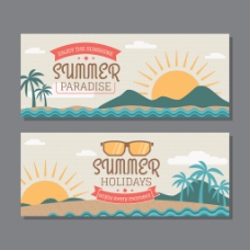 夏天太阳棕榈树装饰图案横幅广告背景