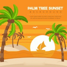 棕榈树日落的海滩背景