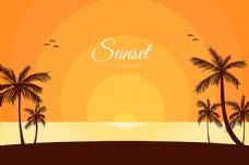 椰树夕阳海滩橙色背景