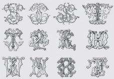 复古花纹字母组合图案