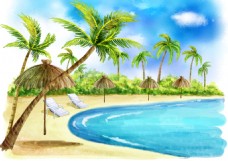 夏季海滩手绘背景
