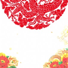 红色中国龙图案彩绘花朵素材